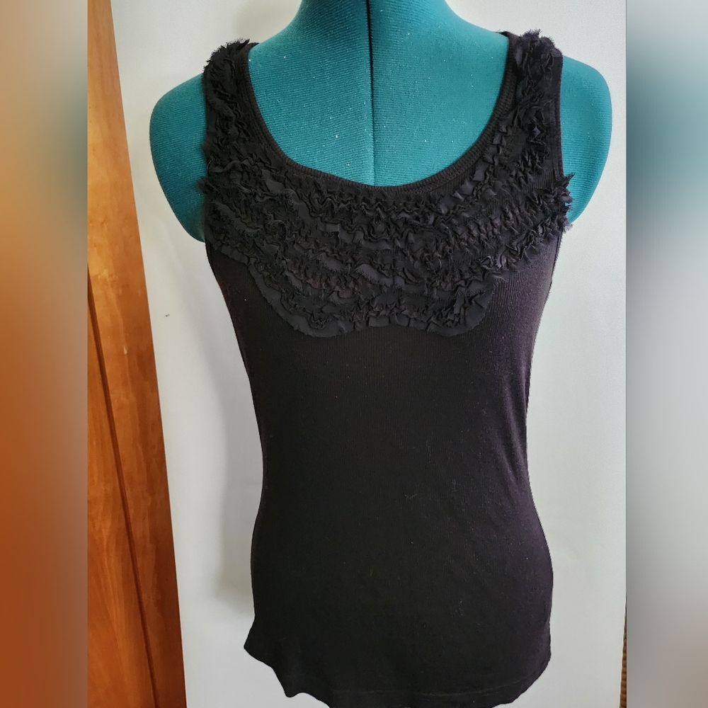 Lightly Used Black Ruffle Scoop Neck Tank Top - Women